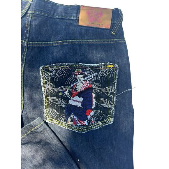 Vintage Japanese Embroidered Geisha Jeans Men’s Size 36 Y2K Streetwear Art Denim - Picture 3 of 6